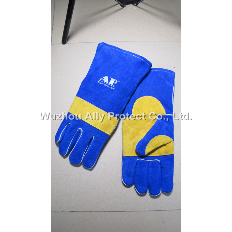 AP-1166 Blue & Golden Leather Welding Gloves 